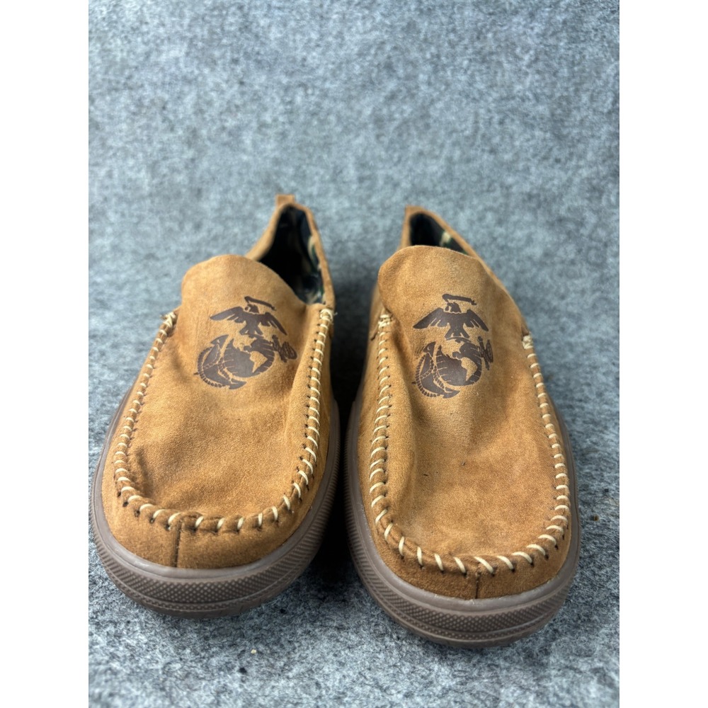 USMC Loafers Mens Size 12 Tan Suede US Marine Corps EGA Camo Lined Slip On Shoes